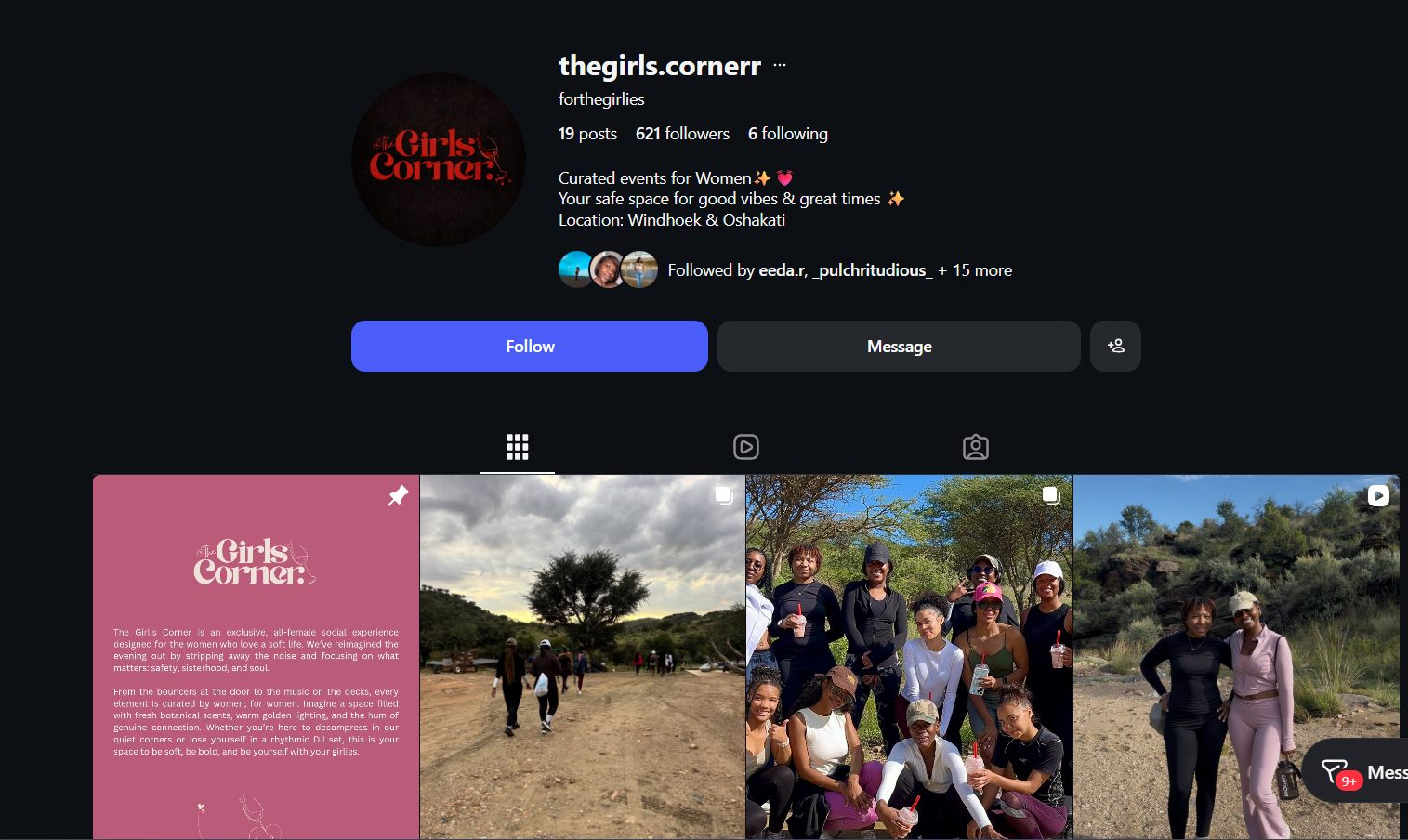 The Girls Corner profile and hike photos